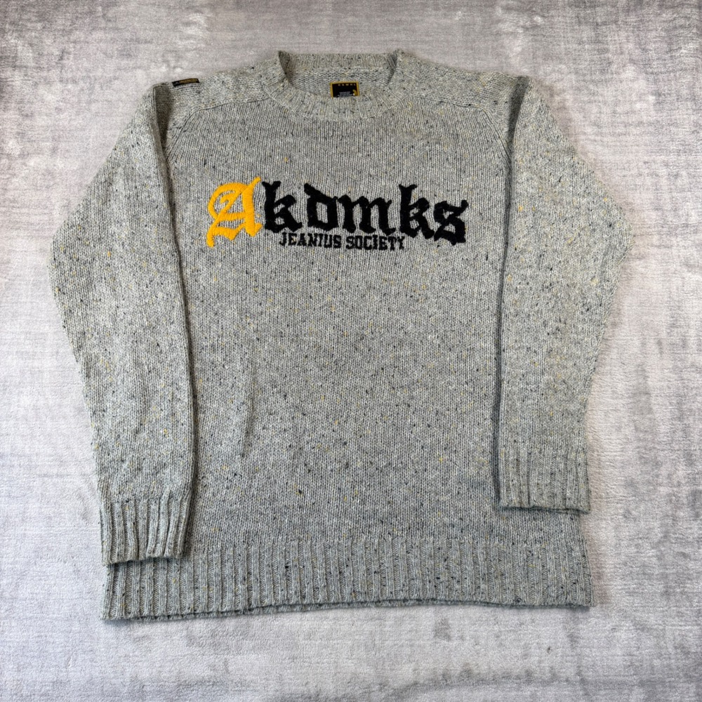 Akademiks Jeanius Society Sweater Mens XL Grey Wool Knit Blend Embroidered